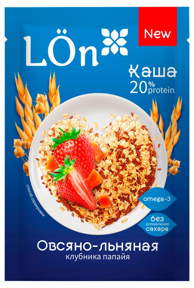 Каша Lon овсяно-льнаная клубника папайя 30 г 62₽