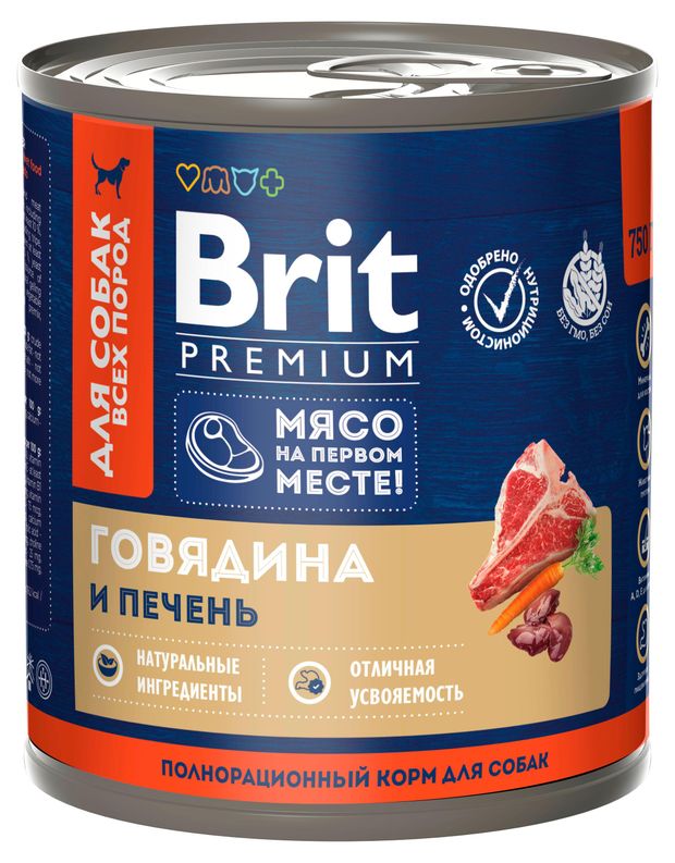 Влажный корм для собак Brit Premium говядина и печень, 750 г