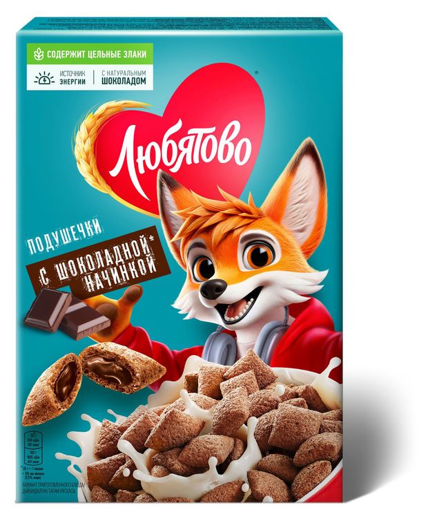 Готовый завтрак Любятово подушечки с шоколадной начинкой, 220 г