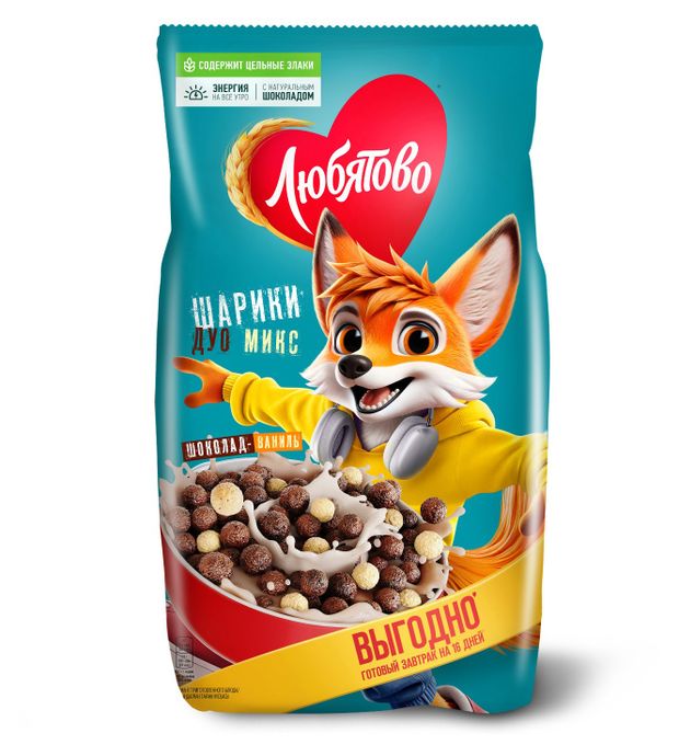 Готовый завтрак Любятово Шарики Дуо Микс шоколад-ваниль 500 г 200₽
