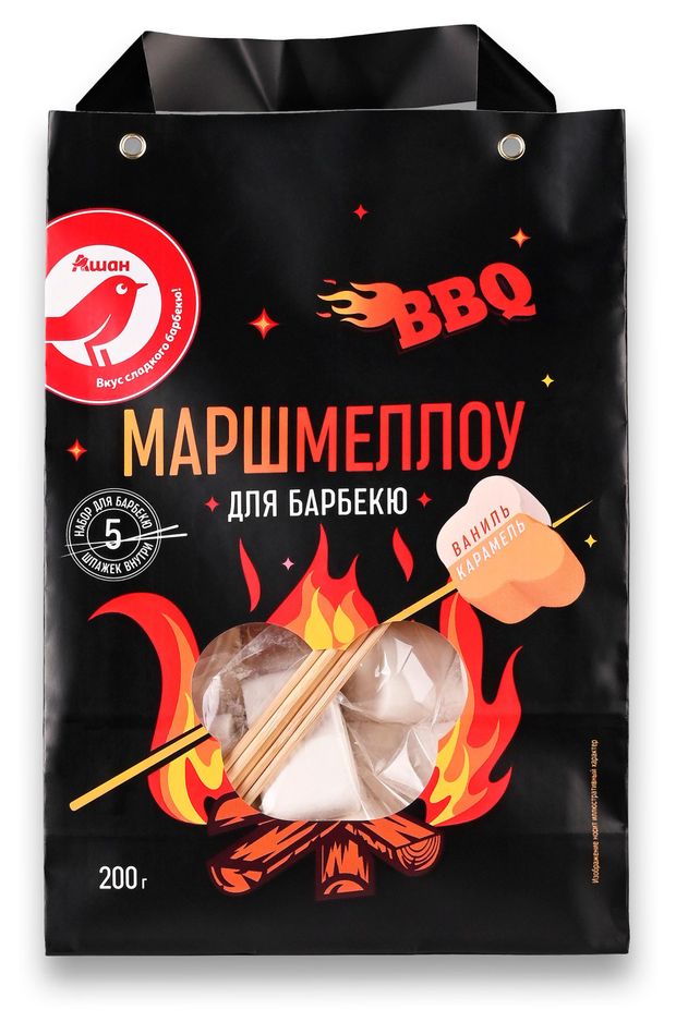 Маршмеллоу АШАН Красная птица для барбекю ваниль карамель, 200 г