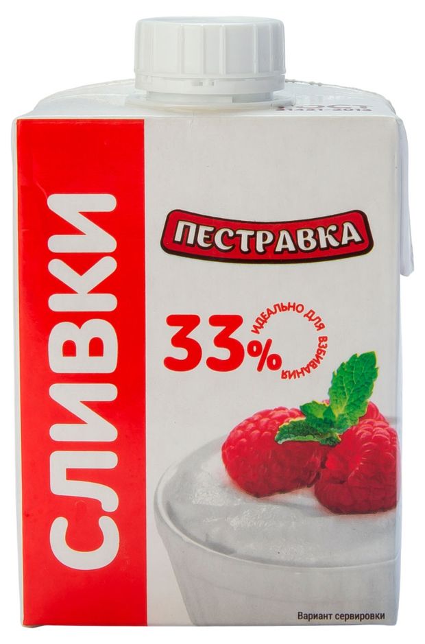 Сливки ультрапастеризованные стерилизованные питьевые Пестравка для взбивания нормализованные 33% ГОСТ БЗМЖ, 500 мл