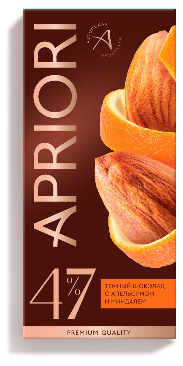 Шоколад темный АПРИОРИ с апельсином и миндалем, 85 г