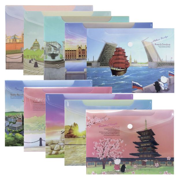 Папка-конверт Comix География на кнопке А5, 1 шт в ассортименте