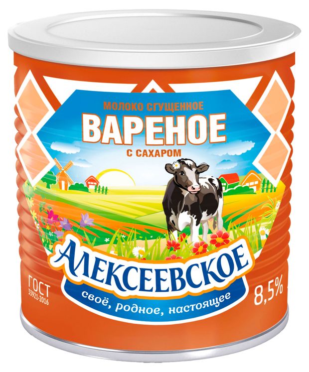Молоко сгущенное Алексеевское вареное с сахаром 8.5% БЗМЖ, 360 г