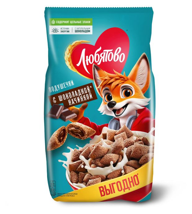 Готовый завтрак Любятово подушечки шоколадные, 500 г