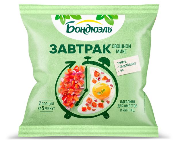 Смесь овощная Bonduelle Завтрак овощной микс для омлетов и яичниц томаты сладкий перец красный лук замороженная 2 порции, 200 г