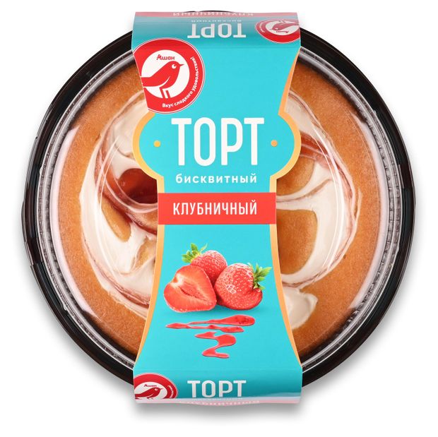 Торт бисквитный АШАН Красная птица клубничный, 400 г