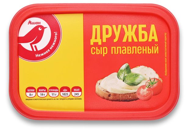 Сыр плавленый Дружба АШАН Красная птица 45 400 г 200₽