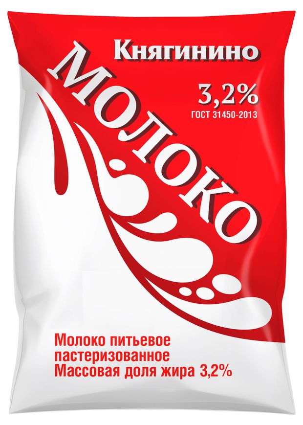 Молоко пастеризованное Княгининское в пакете 3,2% БЗМЖ охлажденное, 900 г
