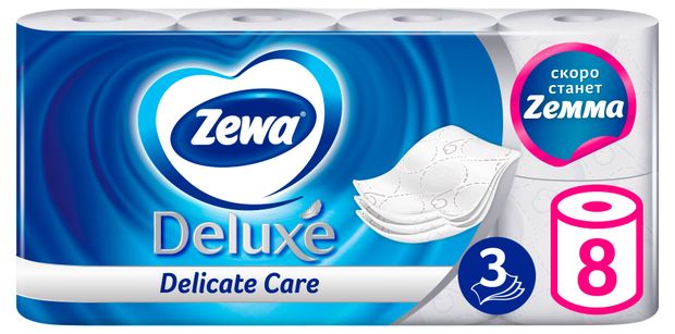 Красота и гигиена Туалетная бумага Zewa Deluxe Без аромата 3 слоя, 8 рулонов
