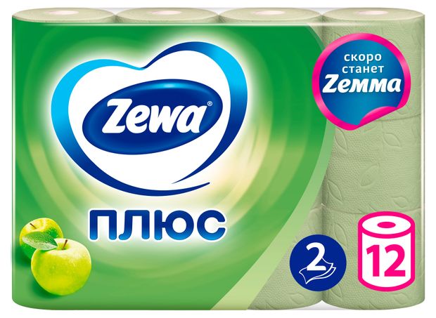 Туалетная бумага Zewa Плюс Яблоко, 2 слоя, 12 рулонов