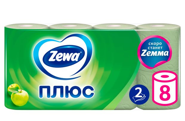 Туалетная бумага Zewa Плюс Яблоко, 2 слоя, 8 рулонов