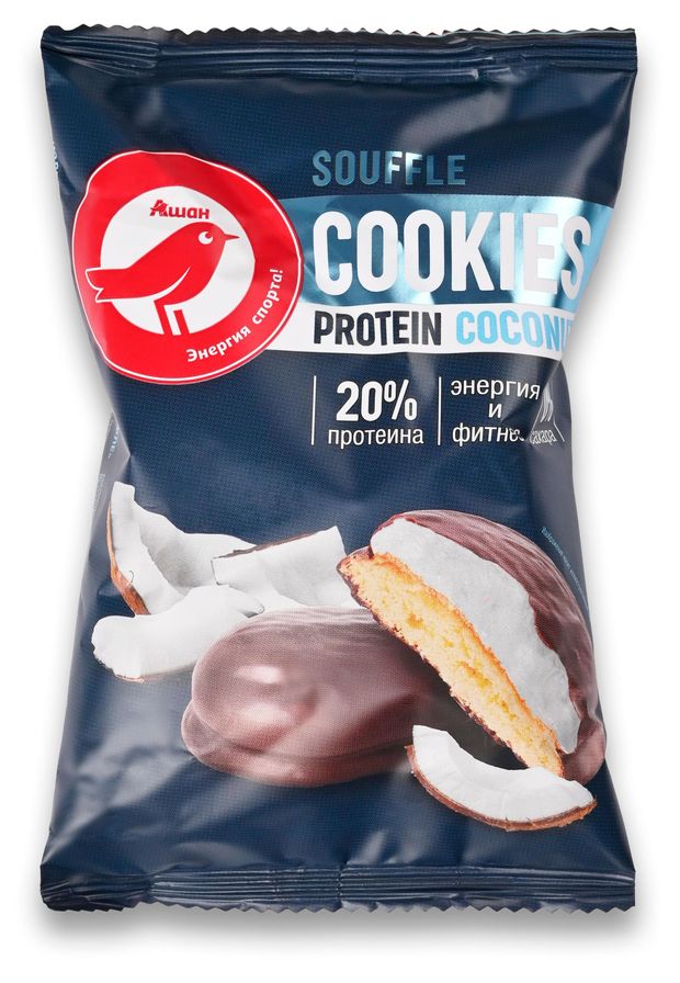 Печенье протеиновое с суфле АШАН Красная птица со вкусом кокоса, 50 г