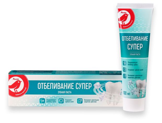 Зубная паста АШАН Красная птица Супер отбеливание, 100 мл