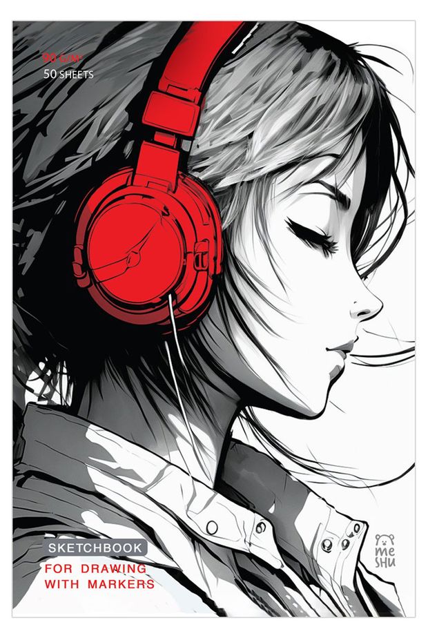 Скетчбук для рисования маркерами Meshu Girl and music А5 на склейке, 50 л