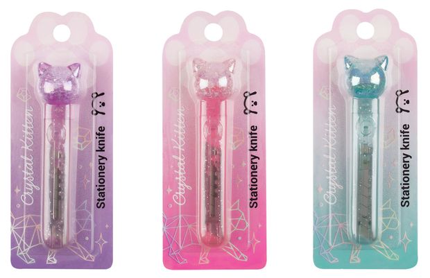 Нож канцелярский Meshu Crystal Kitten 9 мм, 1 шт в ассортименте