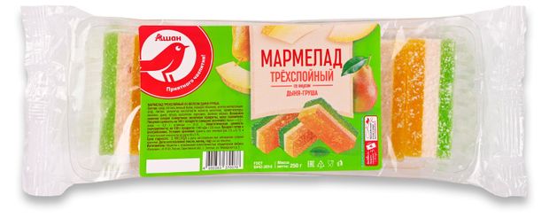 Мармелад трехслойный АШАН Красная птица со вкусом дыня груша, 250 г