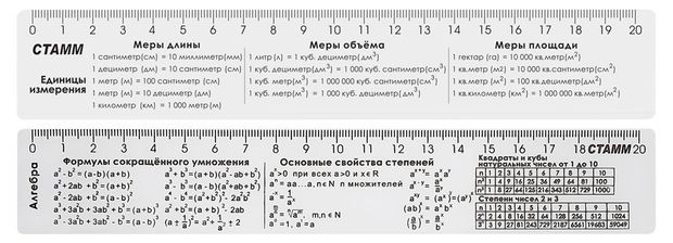 Линейка Стамм со справочным материалом пластиковая 20 см, 1 шт в ассортименте