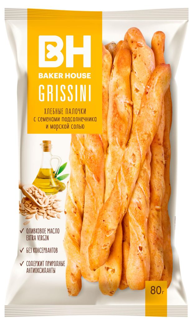 Хлебные палочки Baker House с семенами подсолнечника и морской солью, 80 г