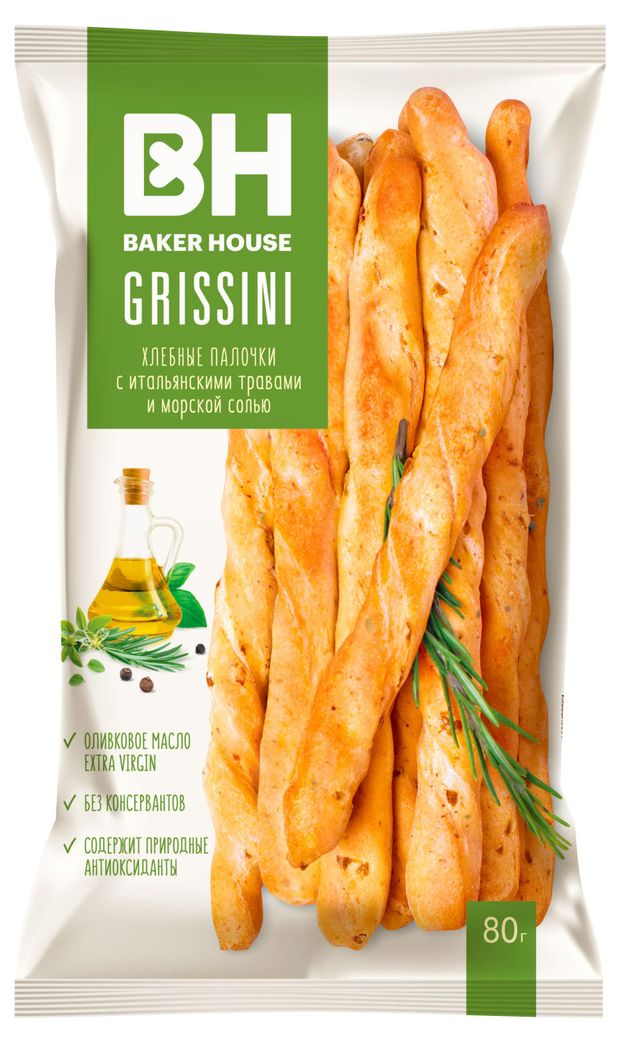 Хлебные палочки Baker House с итальянскими травами и морской солью, 80 г
