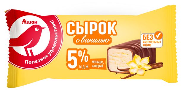 Сырок творожный АШАН Красная птица глазированный с ванилью ГОСТ БЗМЖ, 40 г