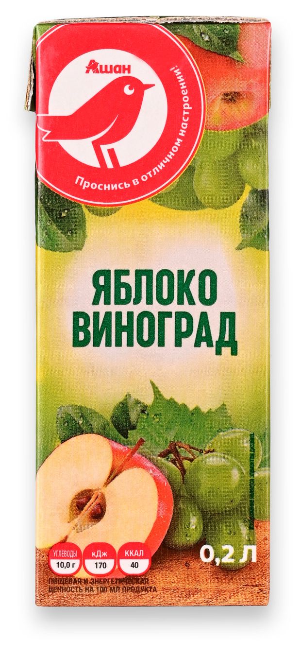 Сок АШАН Красная птица виноградно-яблочный с 3 лет 200 мл 27₽