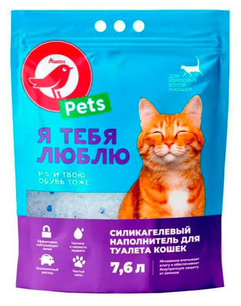 Наполнитель для кошачьего туалета АШАН Красная птица силикагелевый 76 л 660₽