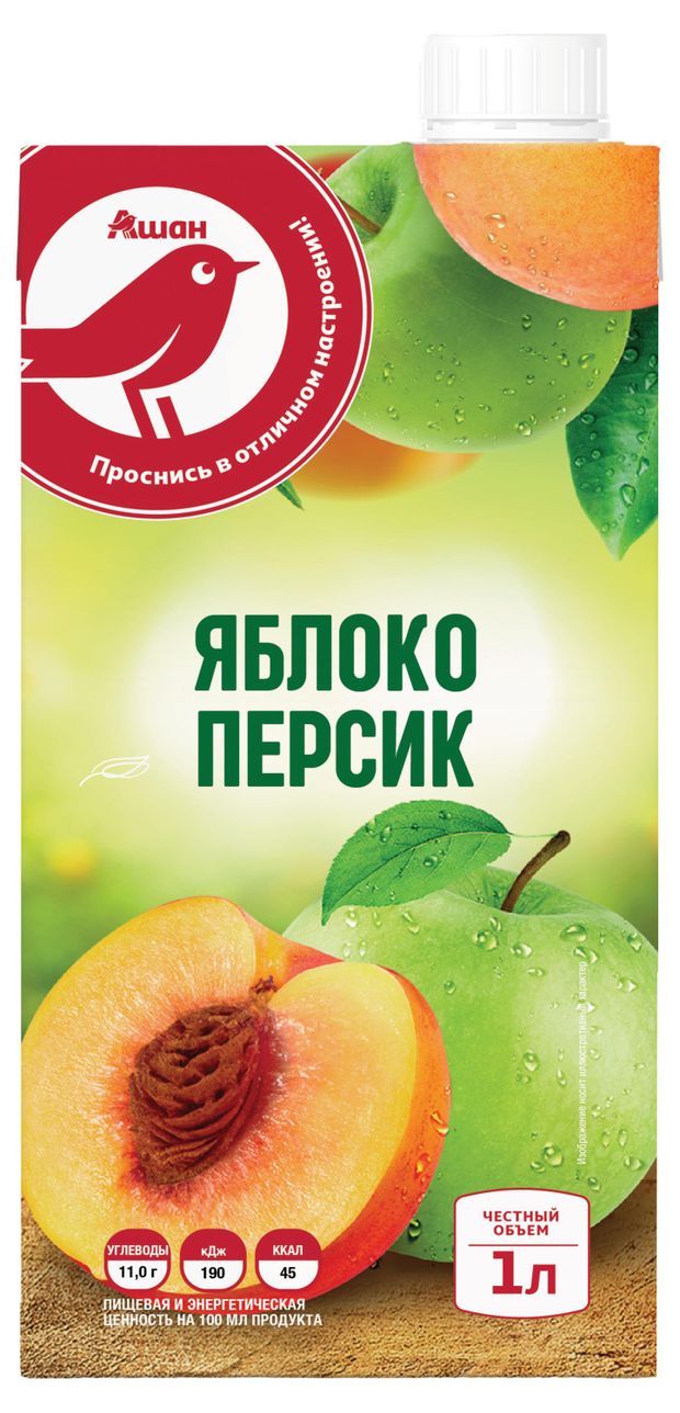 Нектар АШАН Красная птица яблоко персик 1 л 90₽