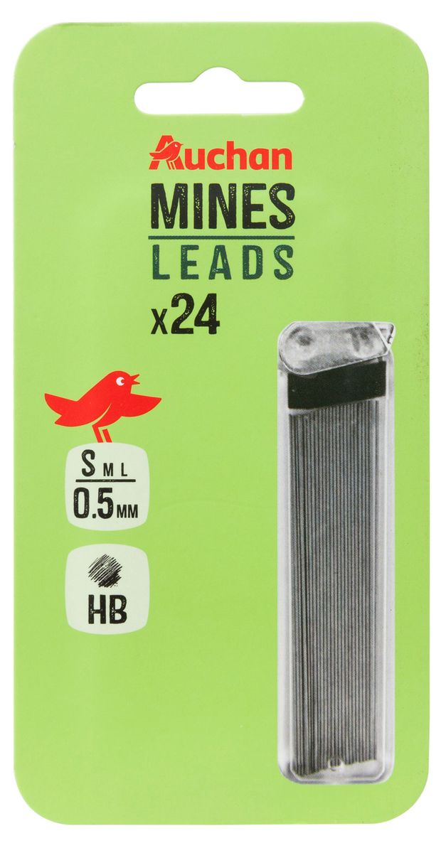 Набор грифелей АШАН Красная птица для механического карандаша 0,5 мм твердость HB, 24 шт