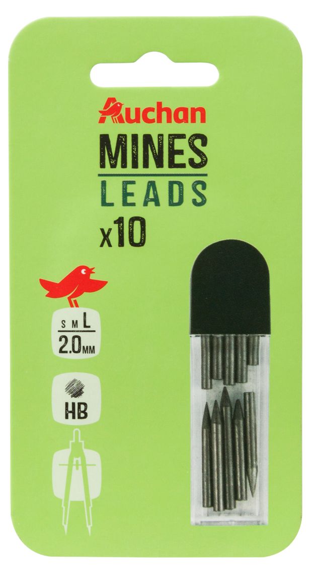 Набор грифелей АШАН Красная птица для циркуля 2 мм HB, 10 шт