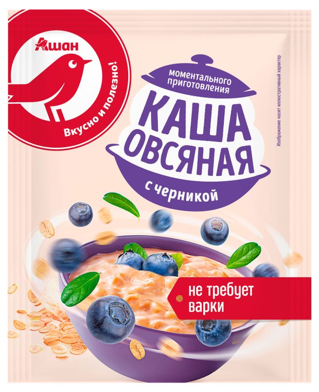 Каша овсяная АШАН Красная птица с черникой, 35 г