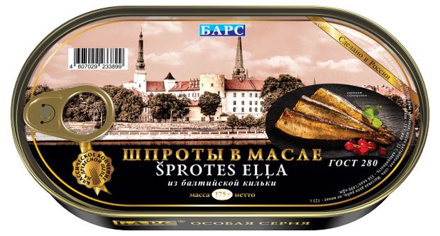 Шпроты в масле БАРС из балтийской кильки, 175 г
