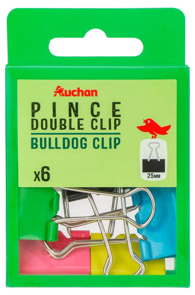 Зажимы для бумаги АШАН Красная птица цветные 25 мм, 6 шт