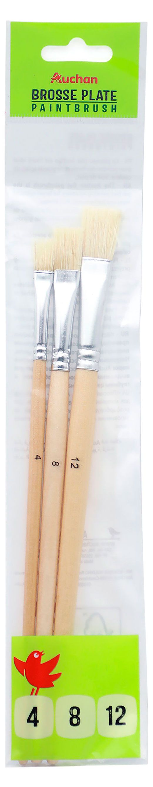 Набор кистей АШАН Красная птица щетина 4,8,12, 3 шт