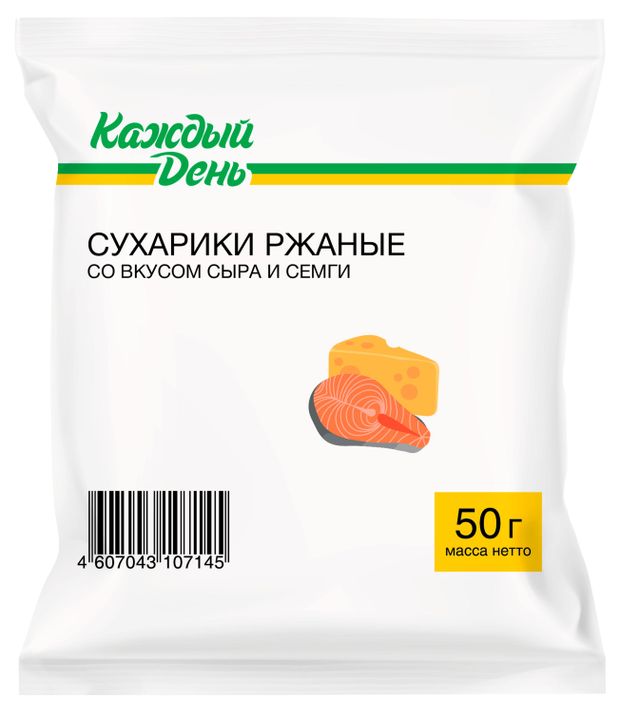 Сухарики ржаные Каждый День сыр и семга, 50 г