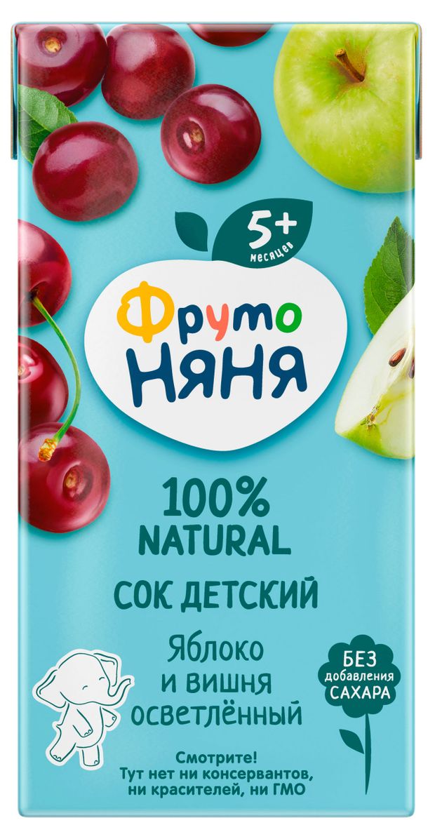 Сок ФрутоНяня яблочно-вишневый осветленный с 5 месяцев, 200 мл