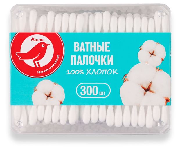 Ватные палочки АШАН Красная птица, 300 шт