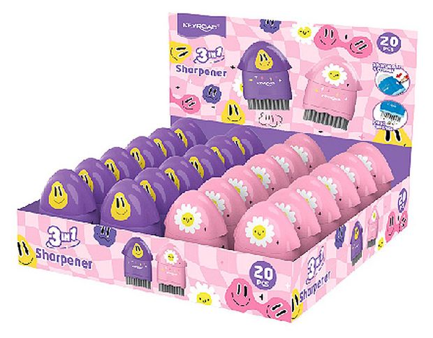 Точилка-ластик KEYROAD для девочек 3в1 пластик 1 отверстие с контейнером и щеткой, 1 шт в ассортименте