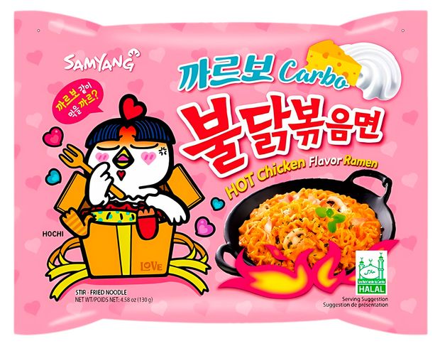 Лапша быстрого приготовления Samyang Hot Chicken острая курица в соусе Карбонара, 130 г