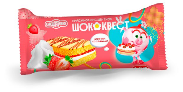 Пирожное бисквитное Смешарики Шококвест клубника со сливками, 35 г