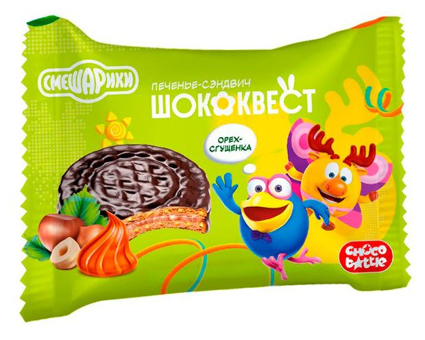 Печенье-сэндвич Смешарики Шококвест орех и сгущенка, 50 г