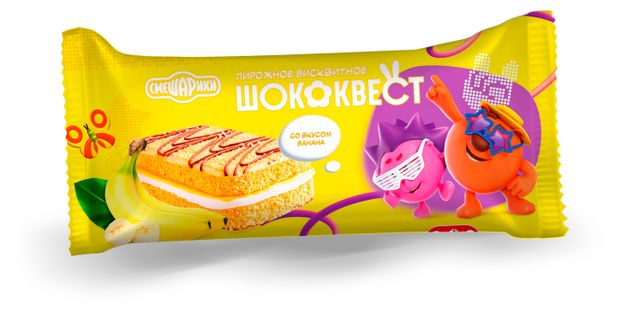 Пирожное бисквитное Смешарики Шококвест со вкусом банана, 33 г