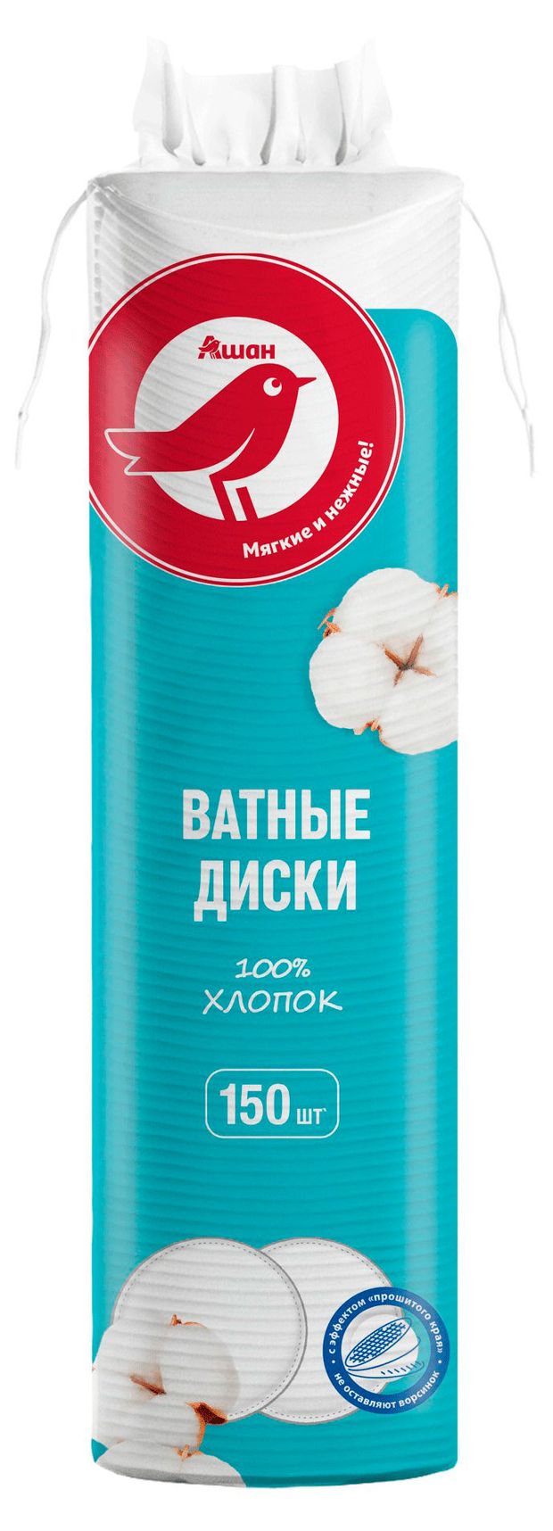 Ватные диски АШАН Красная птица, 150 шт
