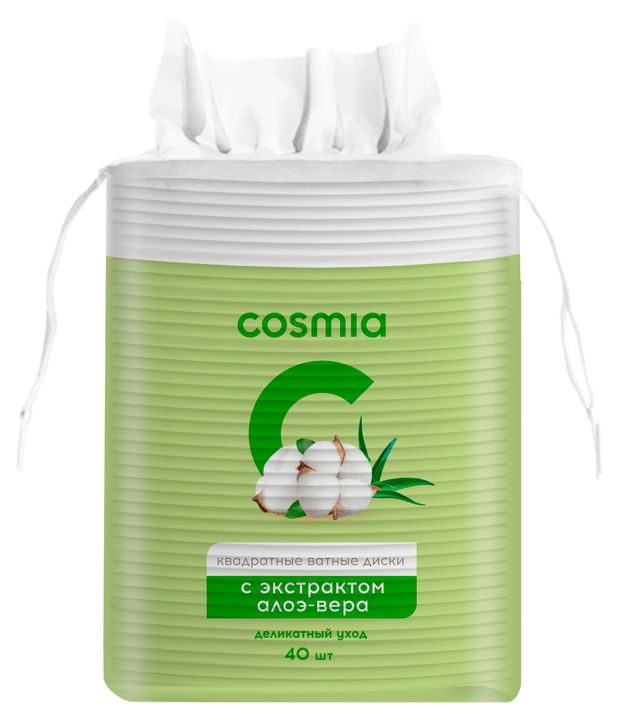 Ватные диски Cosmia квадратные с экстрактом алоэ-вера 40 шт 80₽