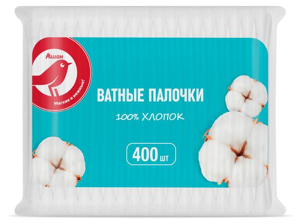 Ватные палочки АШАН Красная птица, 400 шт