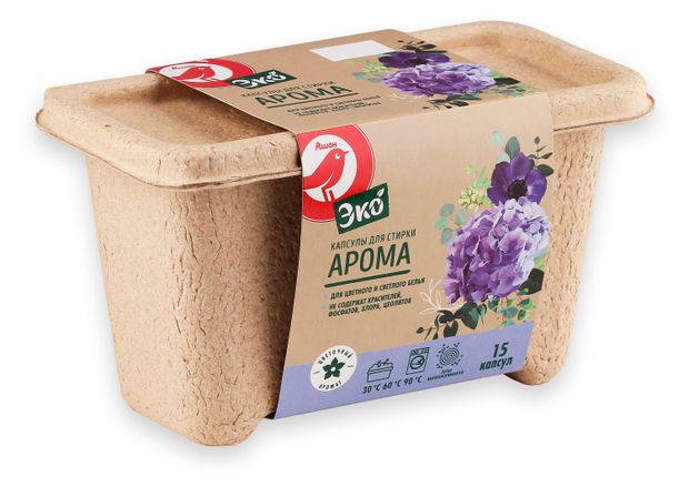 Капсулы для стирки АШАН Красная птица Эко Арома для цветного и белого белья 15 капсул 240₽