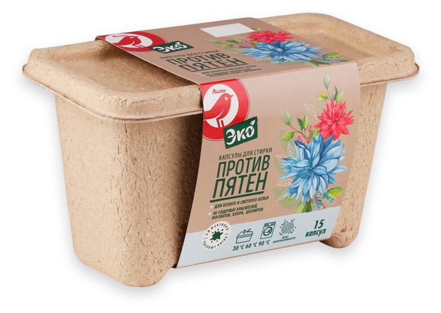 Капсулы для стирки АШАН Красная птица Эко Против пятен для белого белья 15 капсул 240₽