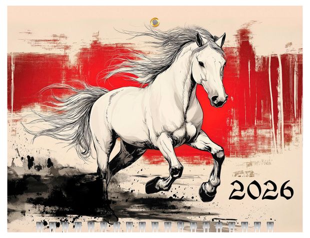 Календарь настенный Хатбер-М Год Лошади квартальный 3-х блочный на 2026 год, 19,5х44 см