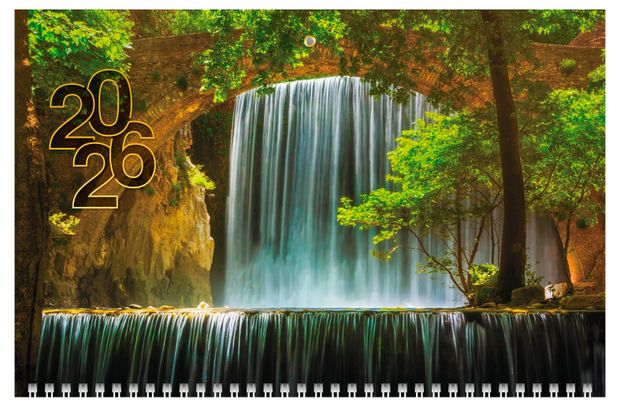 Календарь настенный Хатбер-М Водопад квартальный 3-х блочный на 2026 год, 29,8х69 см